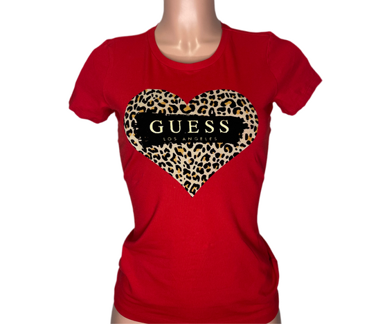 Guess Syd Leopard Heart Crew- Rugby Red