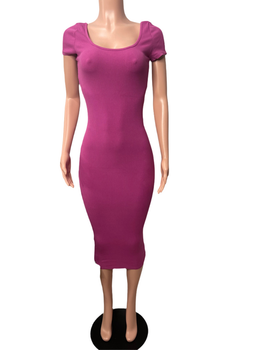 Veronica Snatched Midi Dress - Magenta