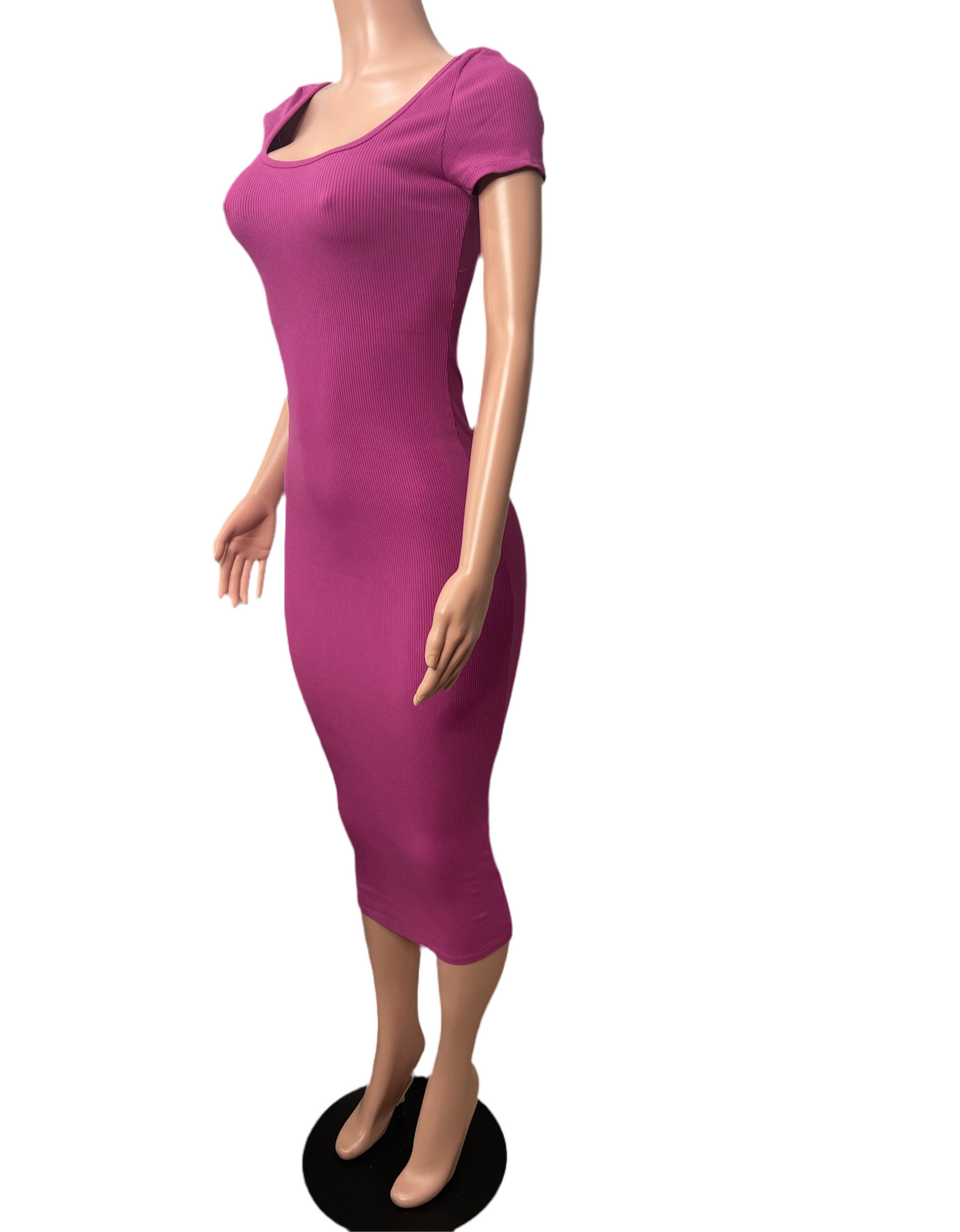 Veronica Snatched Midi Dress - Magenta