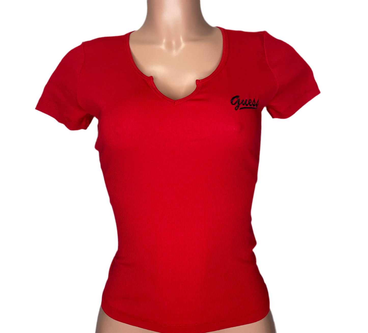 Guess Jara Rib Notch Top- Rugby Red